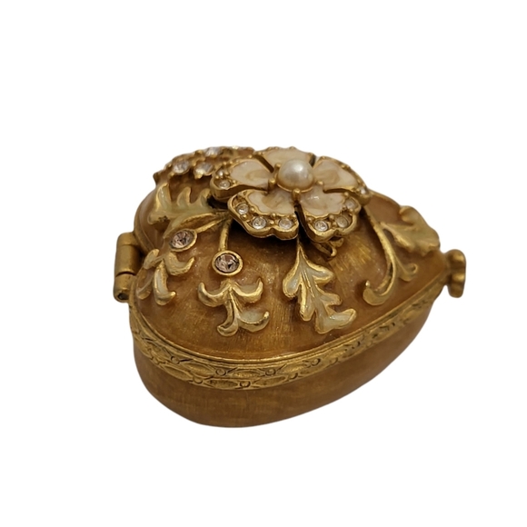 JAY STRONGWATER GOLD HEART  TRINKET BOX W/SWAROVSKI CRYSTALS & FLOWERS  2002 - Picture 4 of 9